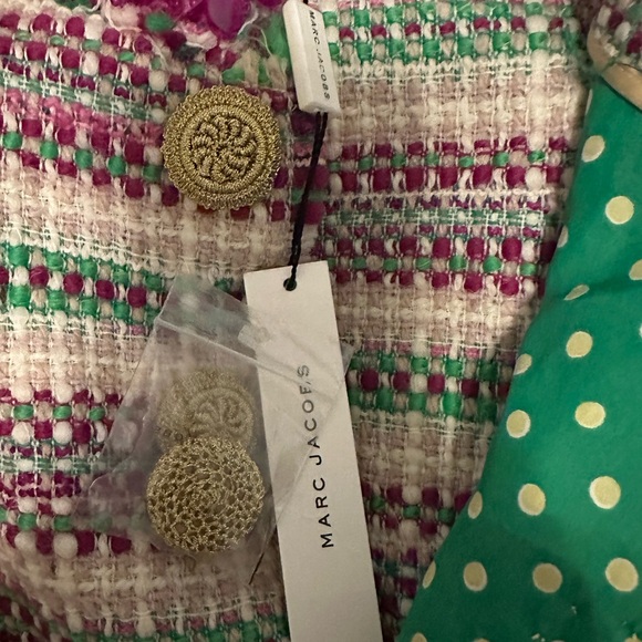 Vintage NWT Marc Jacobs Tweed Jacket Skirt Set Pink Green Sequin Trim Size 6 - Picture 11 of 12